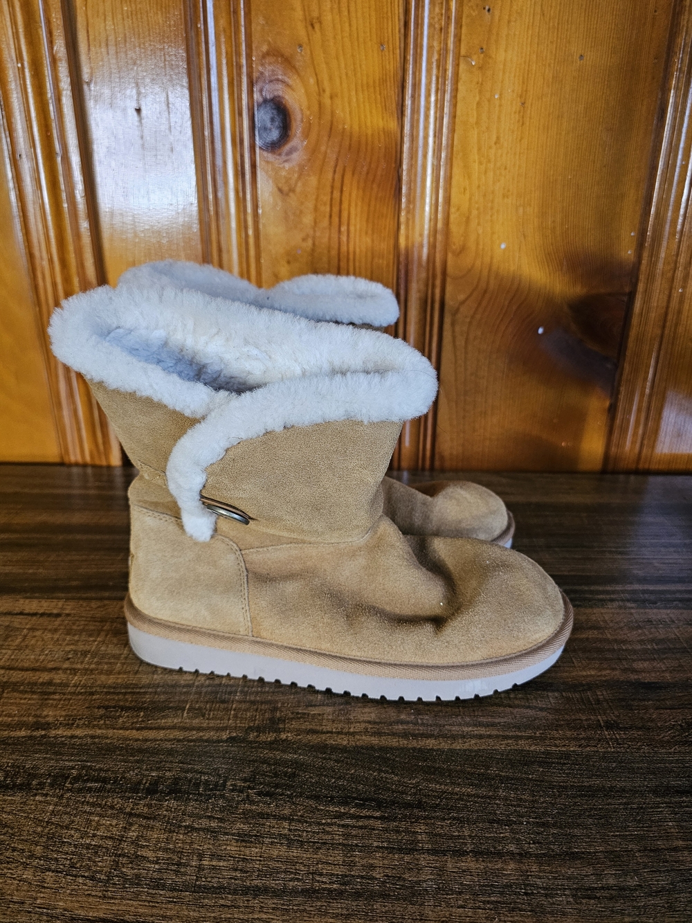 Koolaburra Tan Suede Shearling-Lined Slip-On Boots